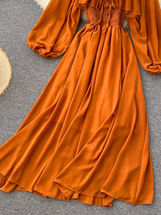 Ruffle Square Neck Balloon Sleeve A-Line Dress - alternate view 4