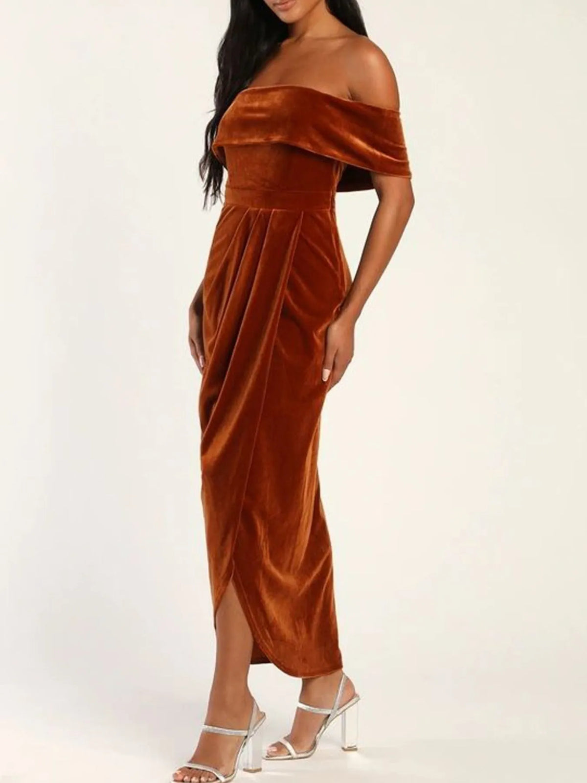 Off-Shoulder Wrap Sleeveless Midi Dress with Side Slit - alternate view 18
