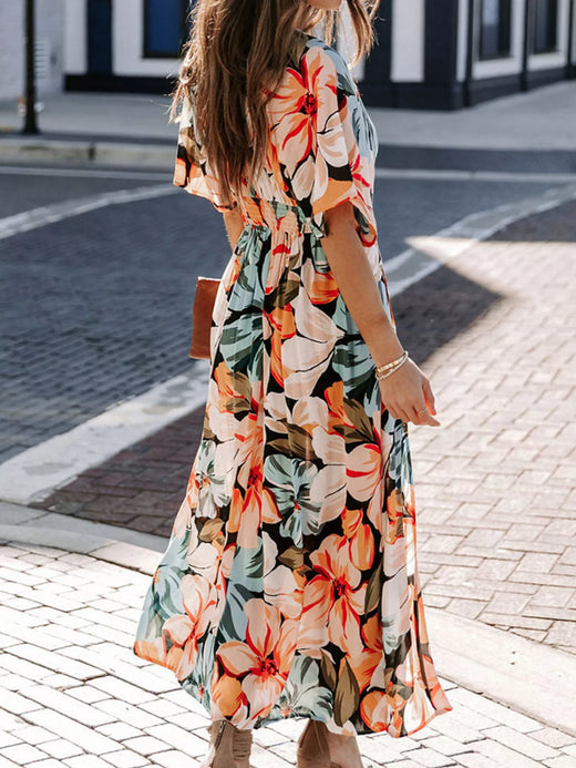 Floral Print V-Neck High Slit Maxi Dress - alternate view 2