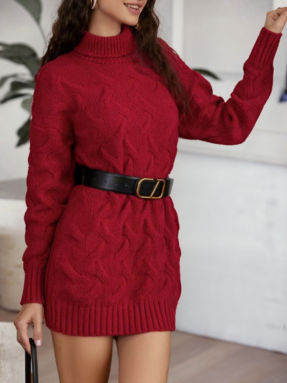 Cable-Knit Turtleneck Sweater Dress - alternate view 7