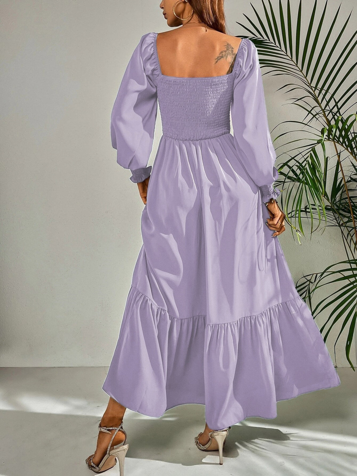 Smocked Long Sleeve Midi Dress - alternate view 9