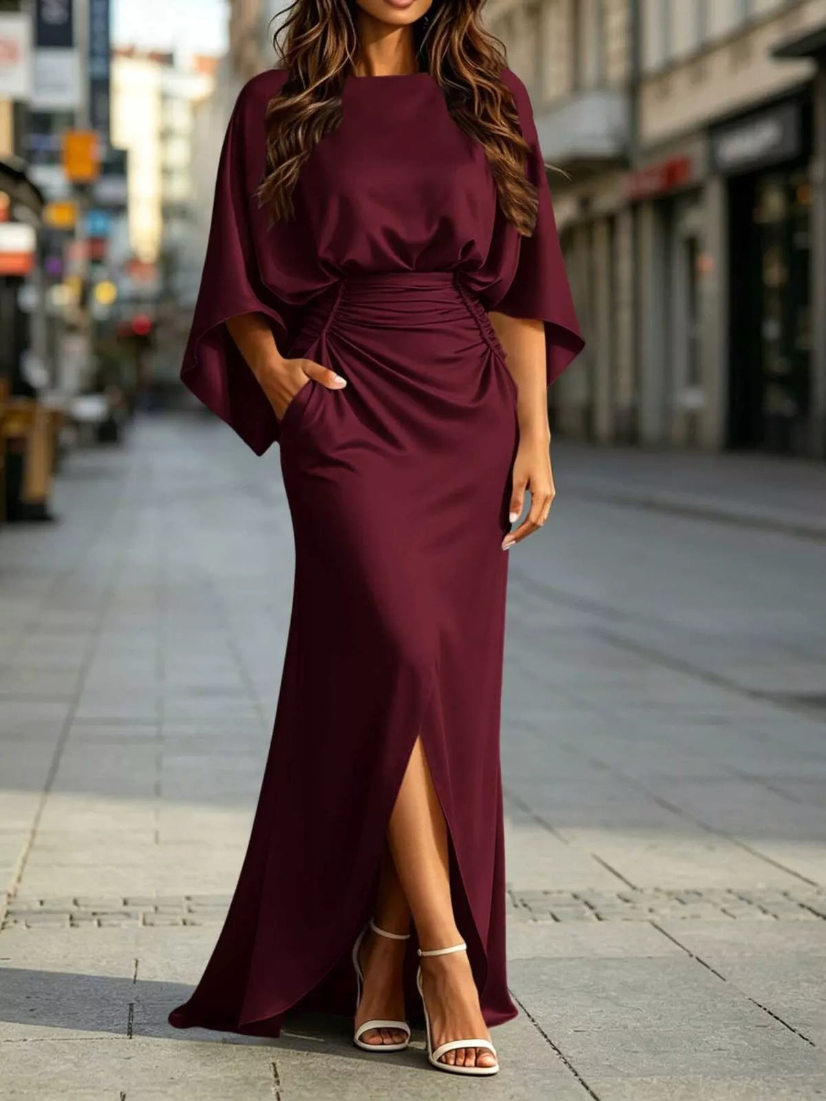 Ruched Waist Maxi Dress with Pockets - alternate view 5