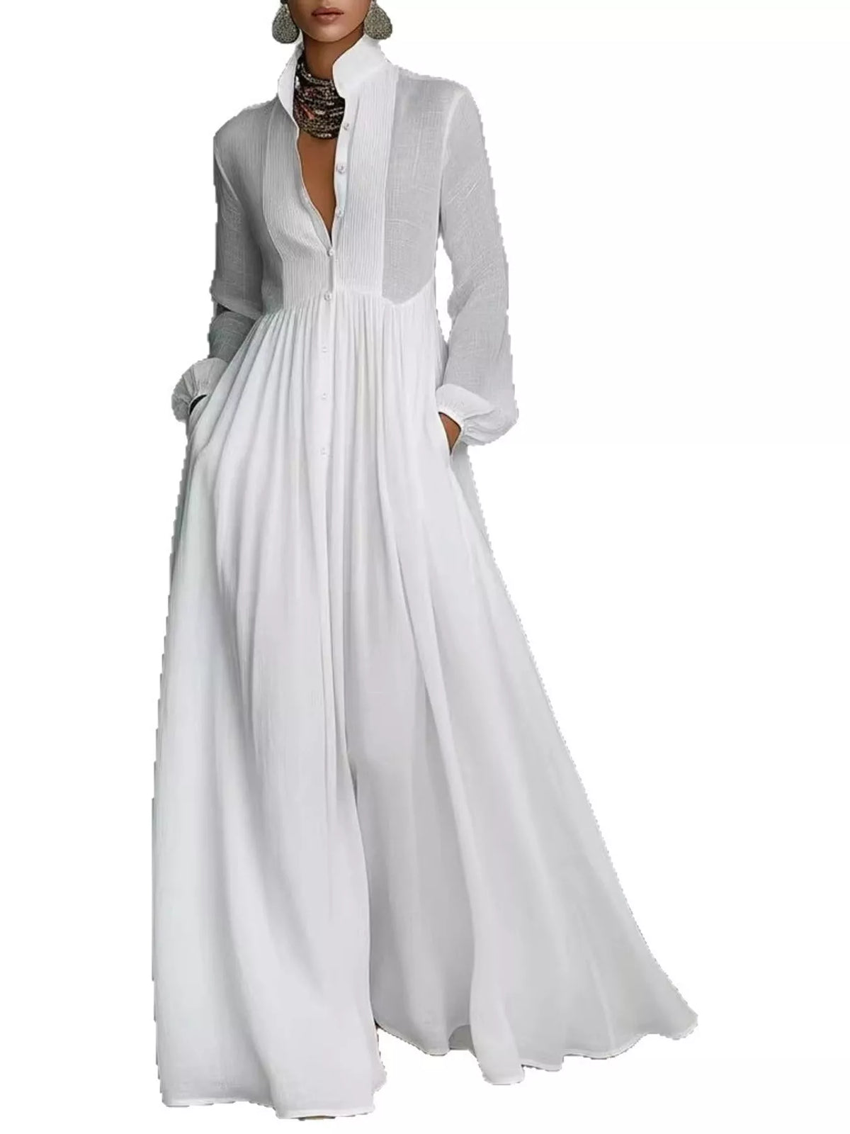 Full Size Long-Sleeve Button Front Maxi Dress Plus Size - alternate view 2