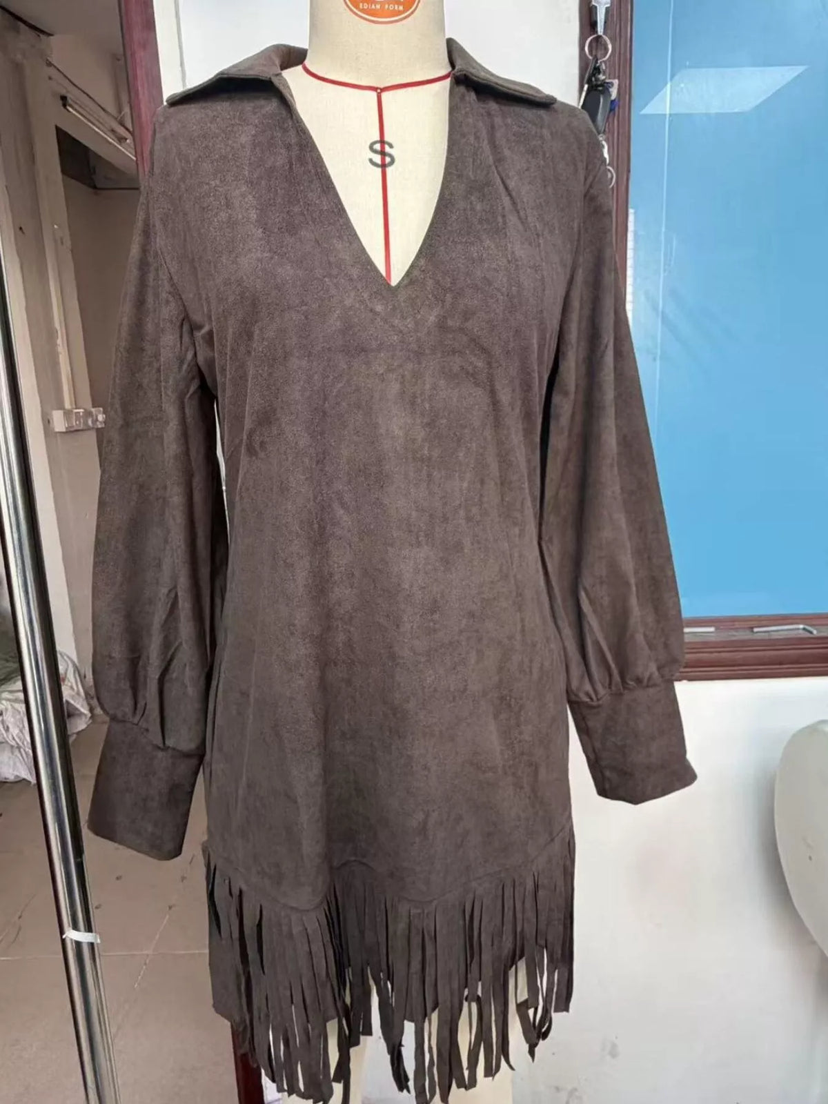 Fringed Lantern Sleeve Dress - alternate view 2