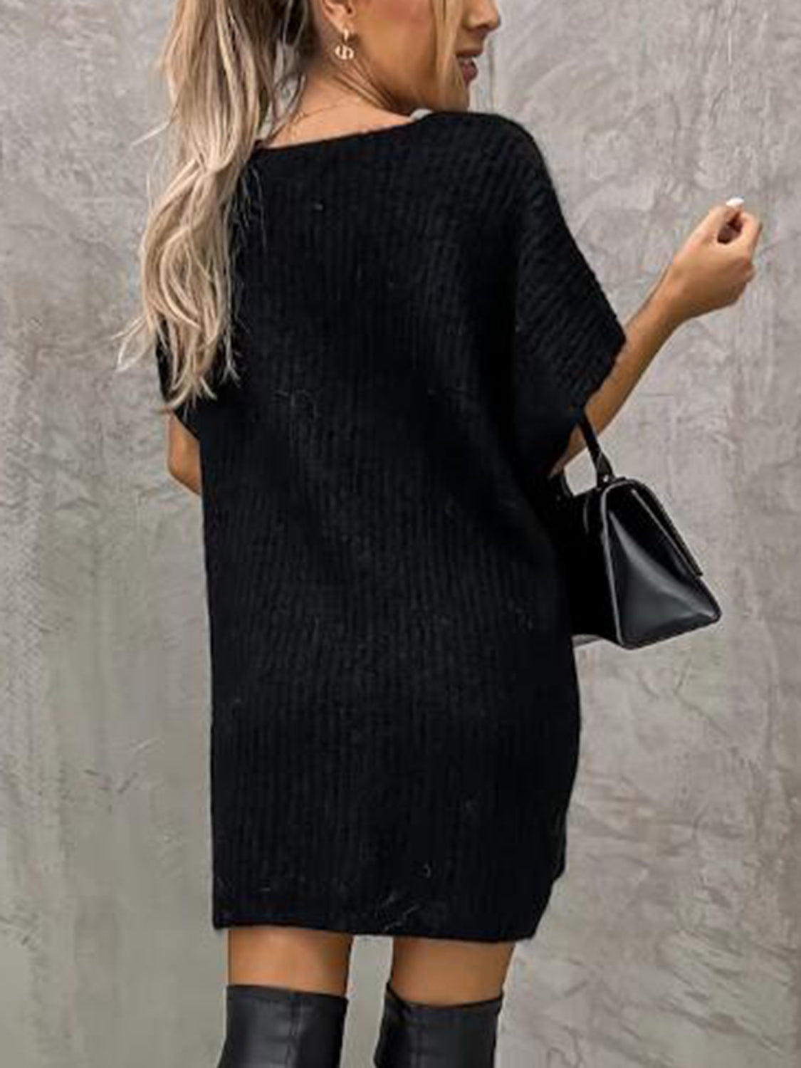 Short Sleeve Sweater Dress with Pockets - alternate view 6