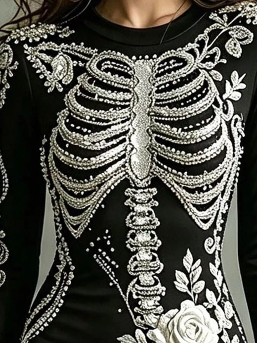 Skeleton Floral Long Sleeve Bodycon Dress - alternate view 4