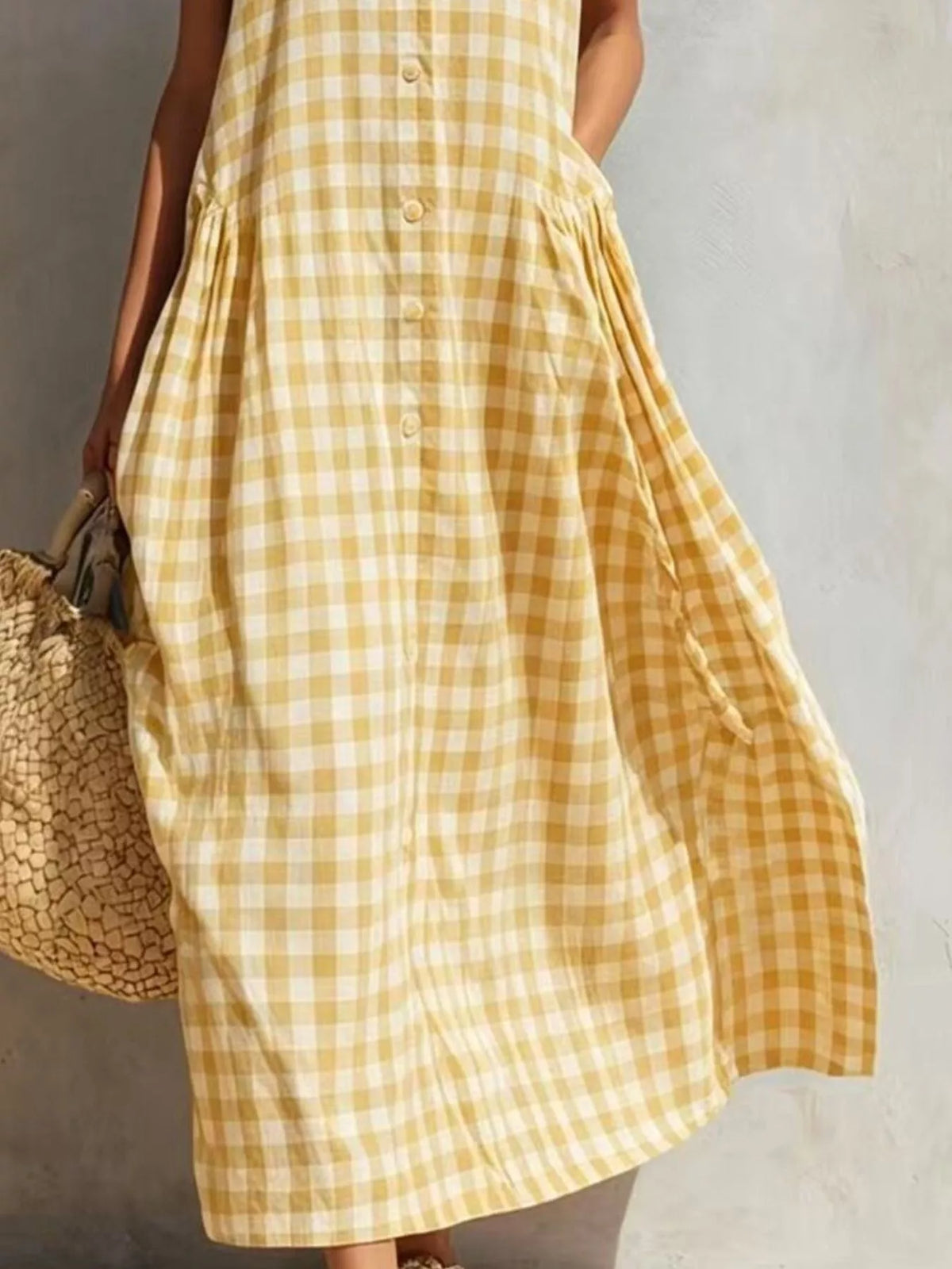 Full Size Sleeveless Gingham Button-Down Midi Dress Plus Size - alternate view 6