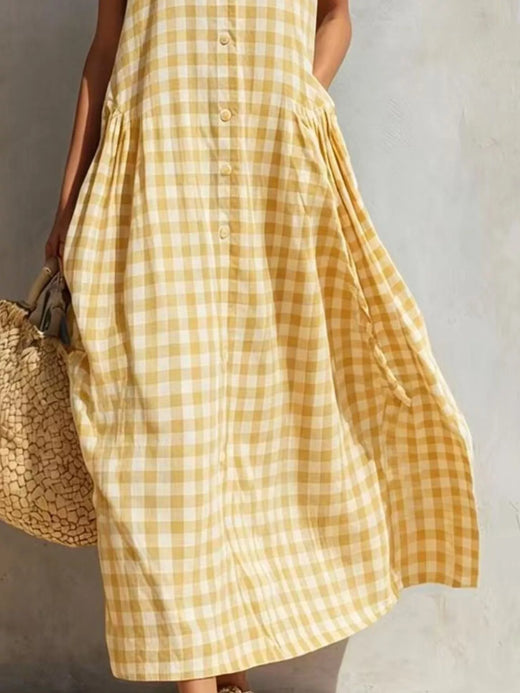 Full Size Sleeveless Gingham Button-Down Midi Dress Plus Size - alternate view 6