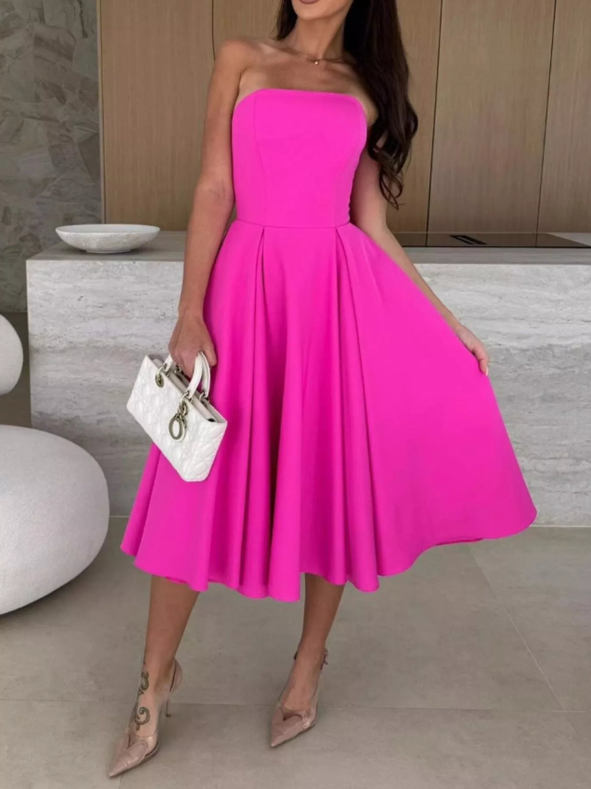 Strapless Ruched A-Line Midi Dress - alternate view 13