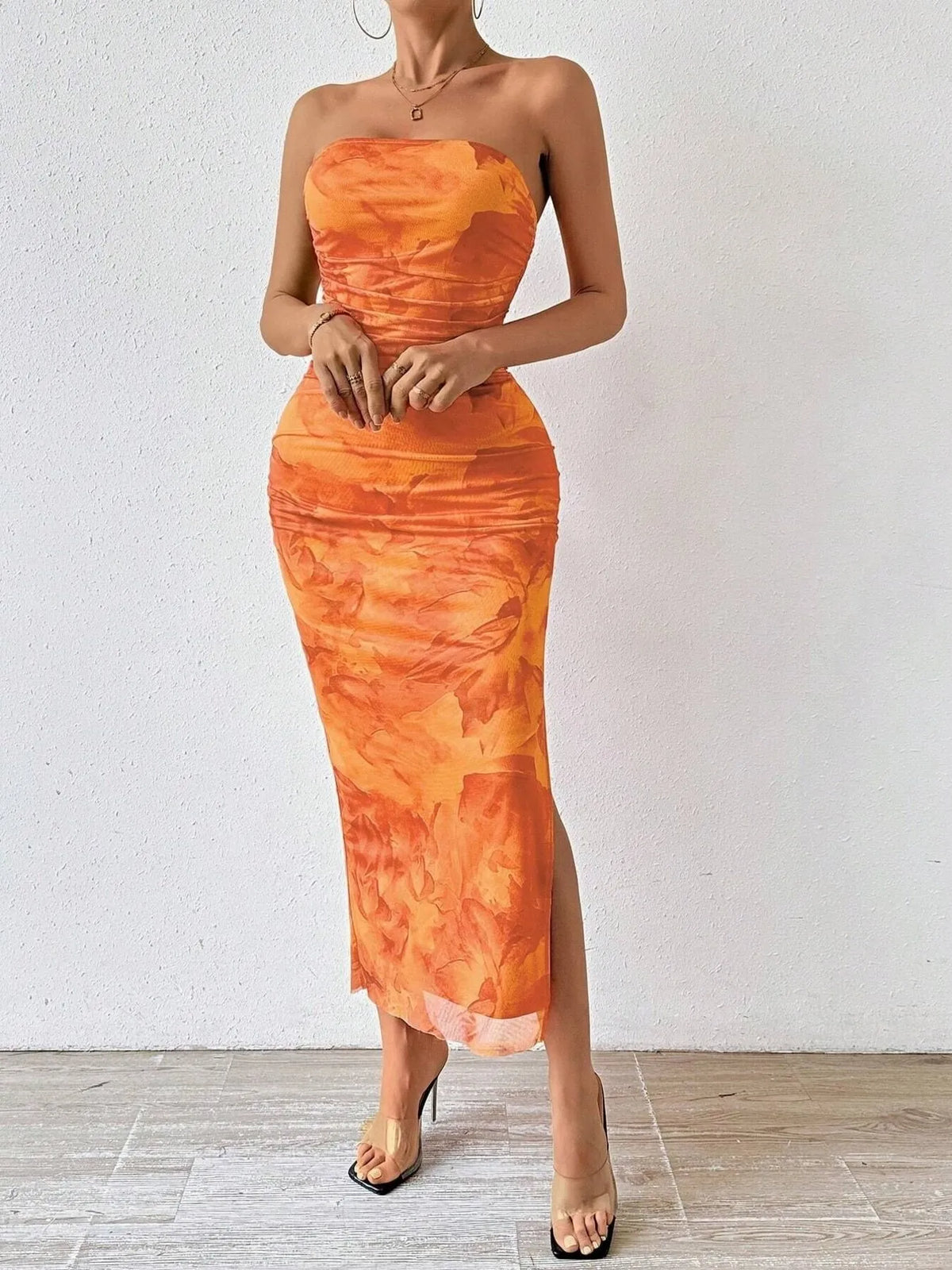 Printed Side Slit Tube Dress - alternate view 11