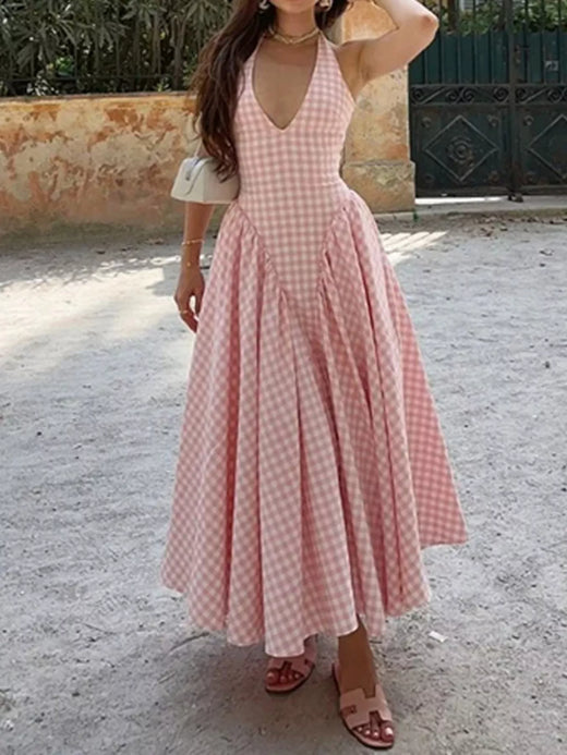 Gingham Halter Neck Maxi Dress