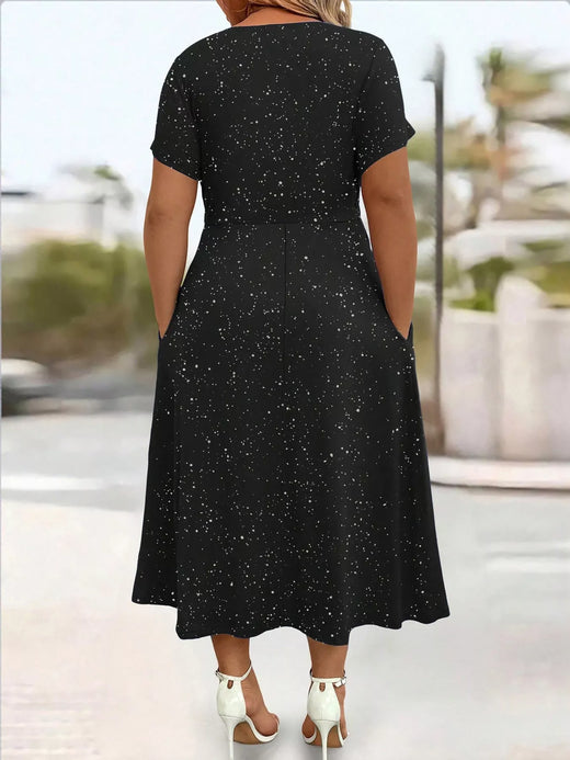 Full Size Twisted Front Short Sleeve Midi Dress with Pockets Plus Size - alternate view 2