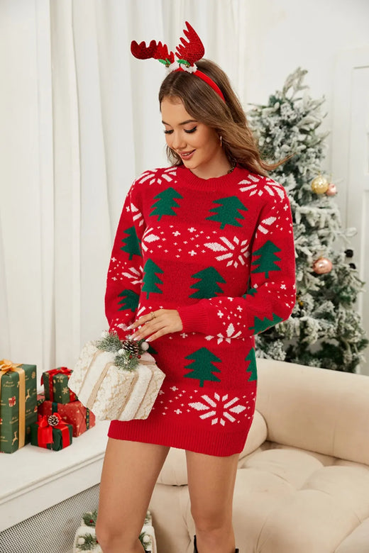 Christmas Tree Round Neck Sweater Dress - alternate view 4