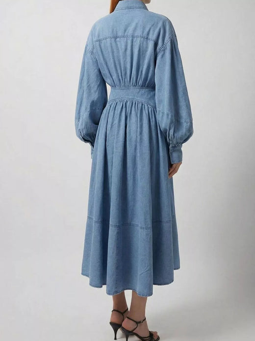 Long Sleeve Wrap-Front Denim Dress - alternate view 3