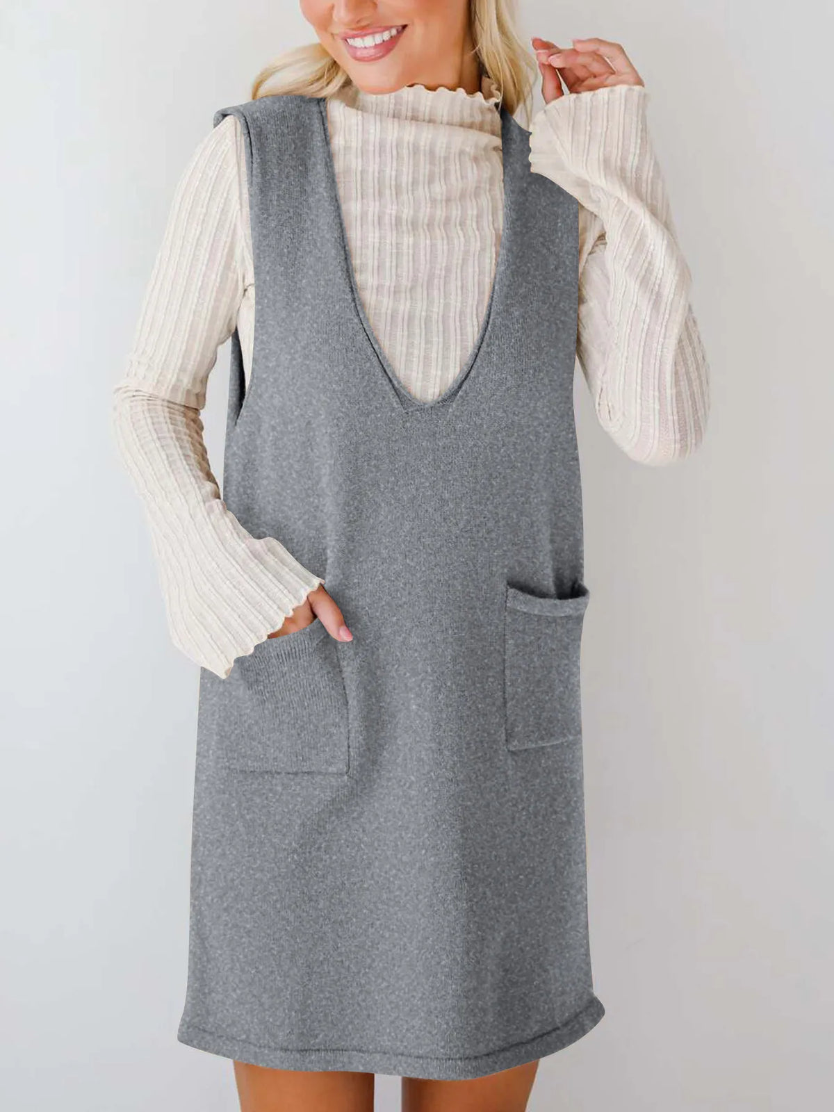 Sleeveless Knit Dress with Pockets - alternate view 6