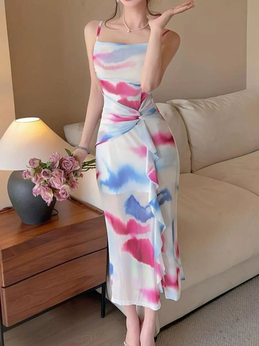 Watercolor Print Ruched Midi Dress - alternate view 6