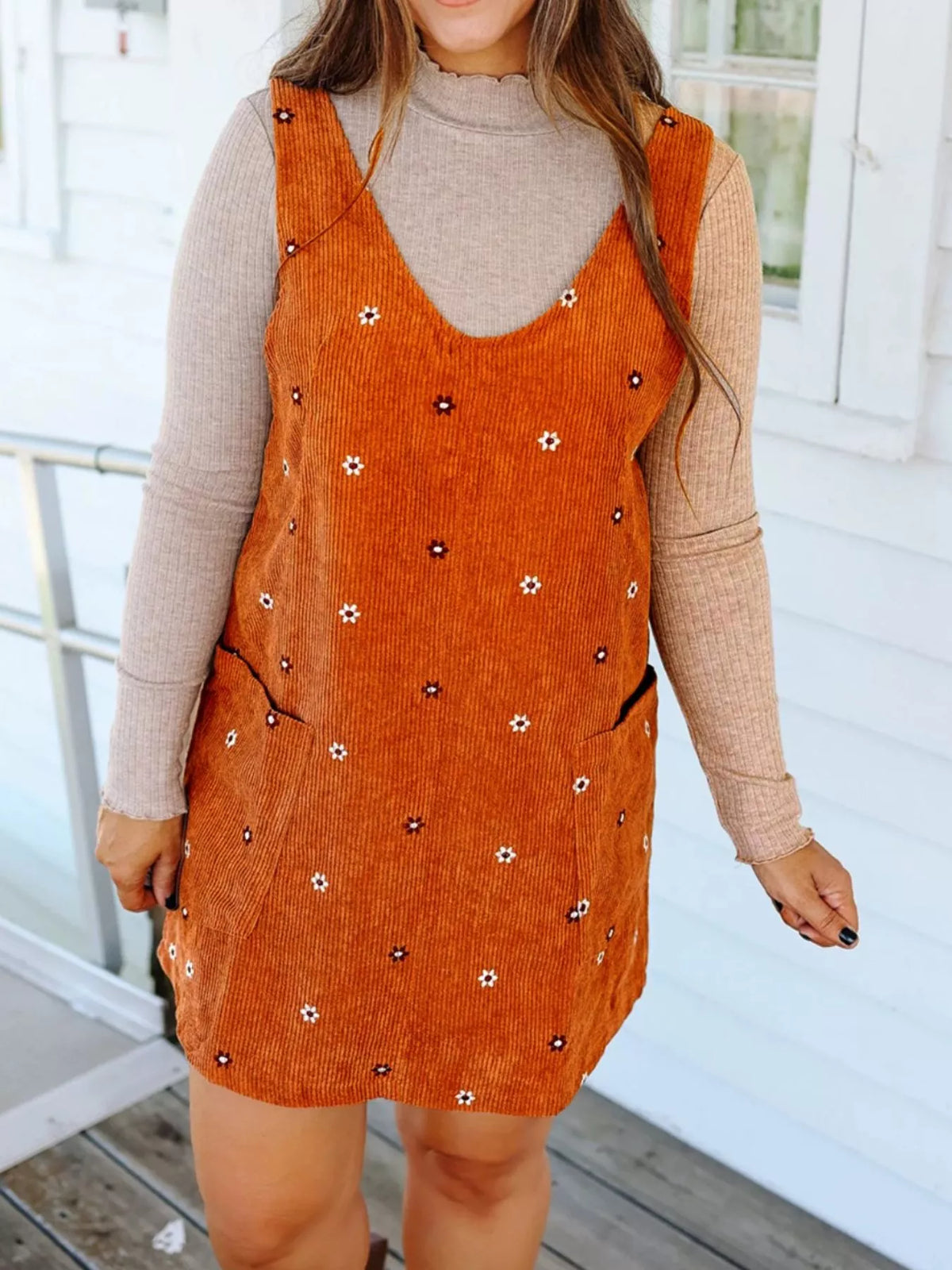 Floral Corduroy Overall Dress - alternate view 4