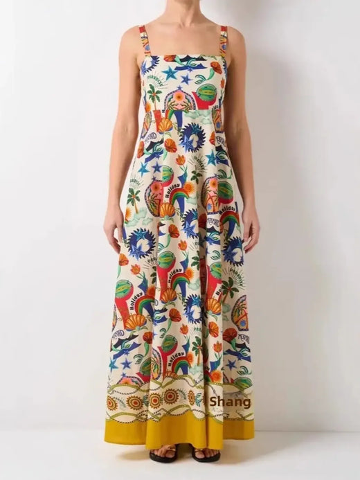 Printed Square Neck Maxi Cami Dress - alternate view 4