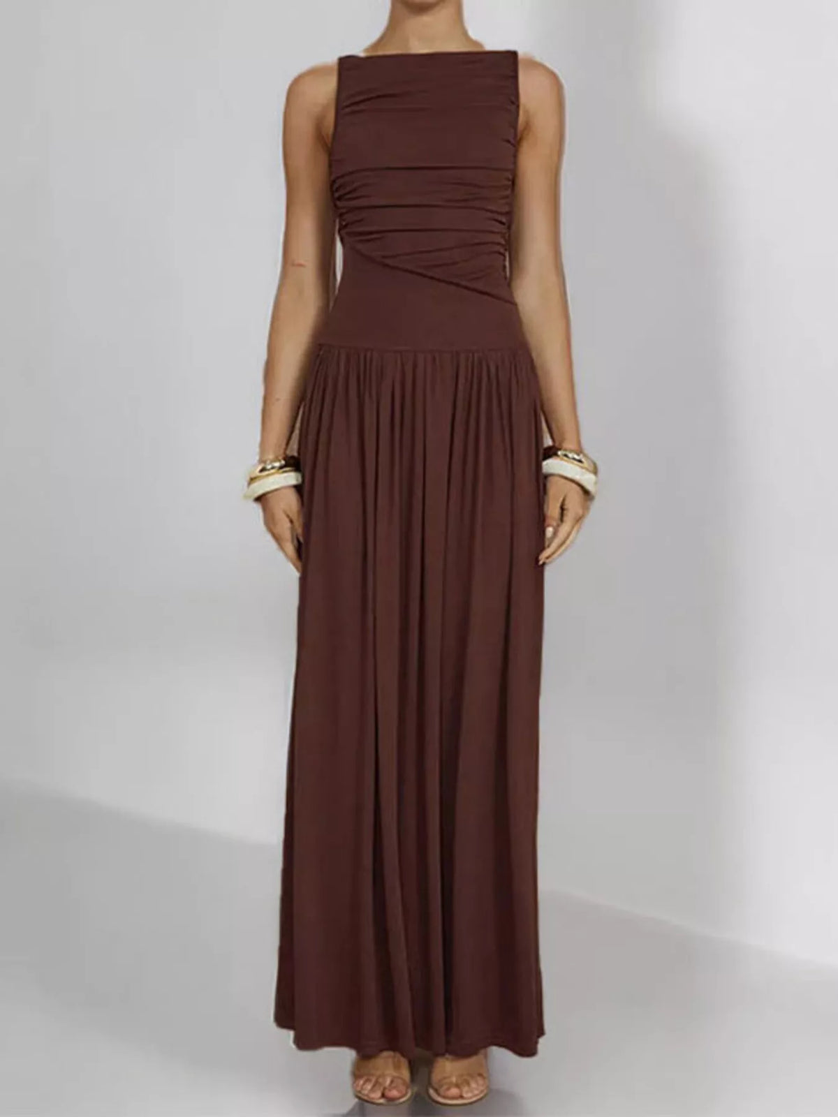 Full Size Ruched Sleeveless Maxi Dress Plus Size - alternate view 7