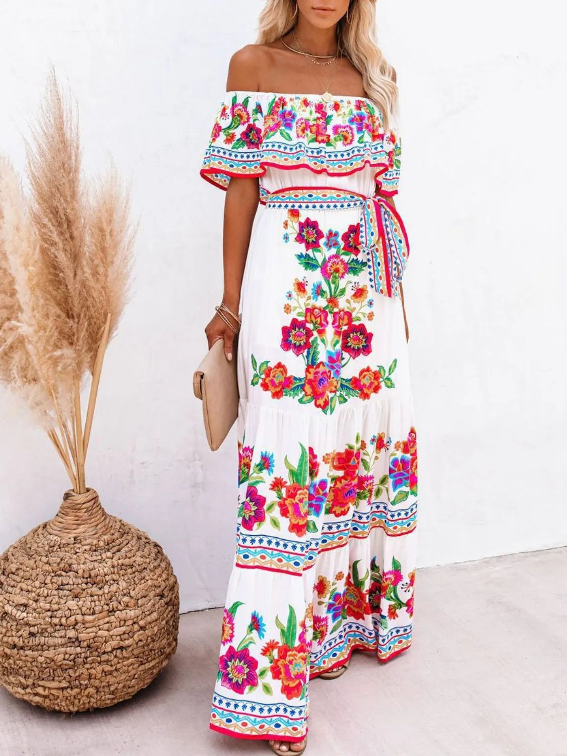 Floral Off Shoulder Ruffle Maxi Dress - alternate view 6