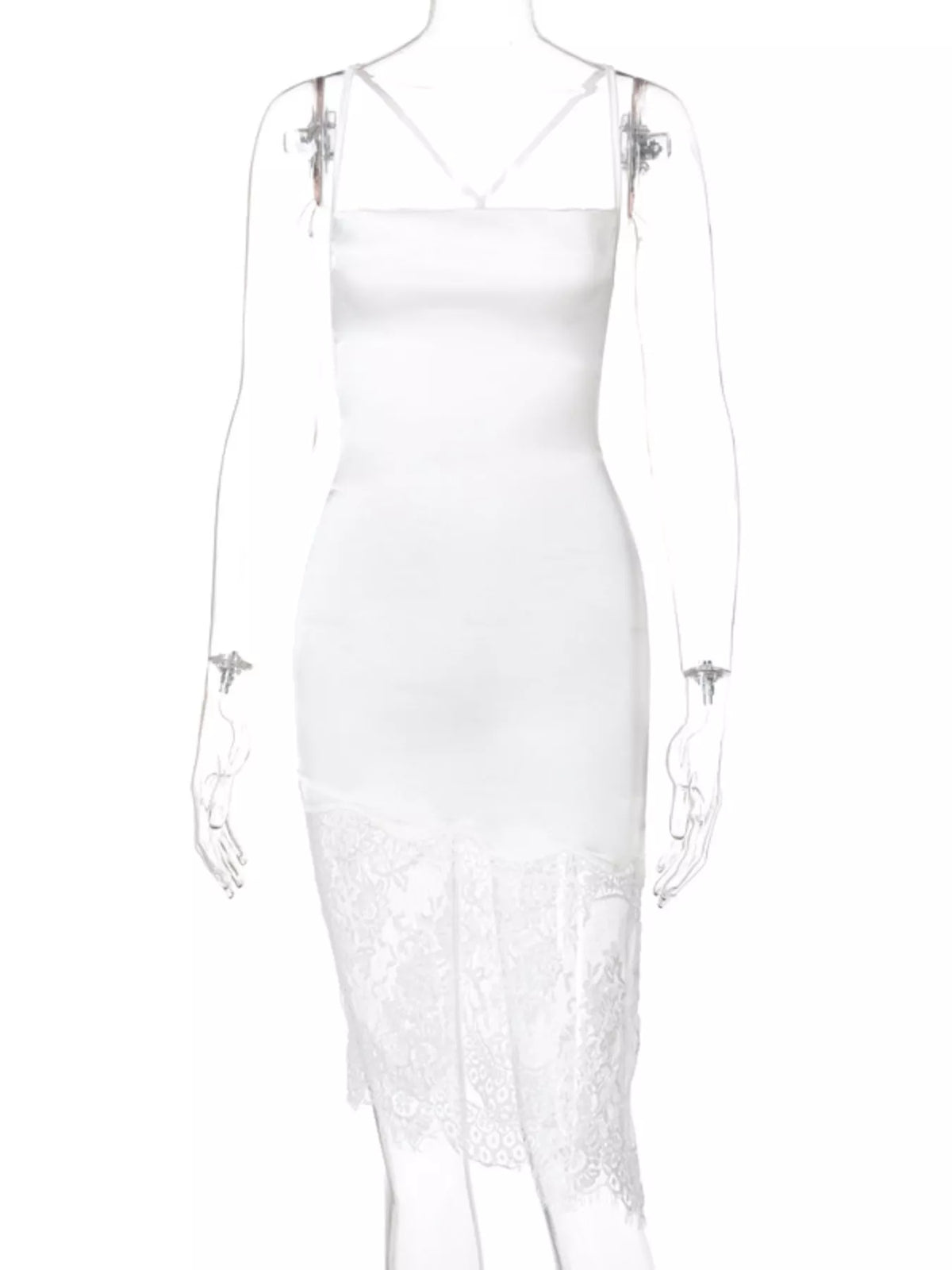 Satin Lace Trim Sleeveless Dress - alternate view 2