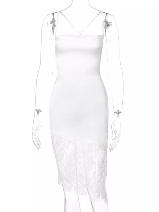 Satin Lace Trim Sleeveless Dress - alternate view 2