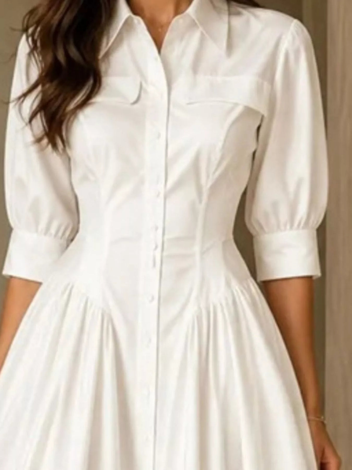 Full Size Elegant Button-Down Shirt Dress with Cinched Waist Plus Size - alternate view 3