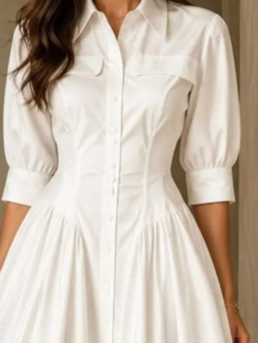 Full Size Elegant Button-Down Shirt Dress with Cinched Waist Plus Size - alternate view 3