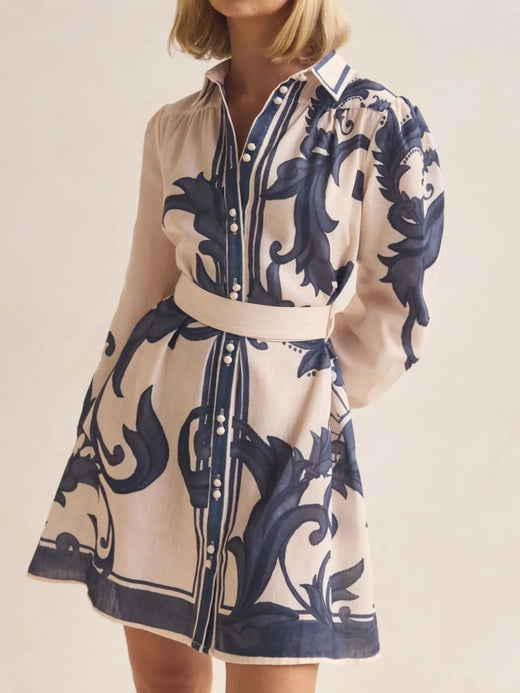 Printed Long Sleeve Shirt Dress - alternate view 3