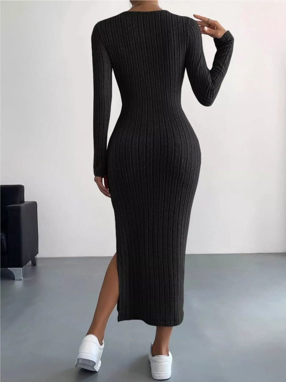 Full Size Ribbed Knit Bodycon Midi Dress Plus Size - alternate view 3