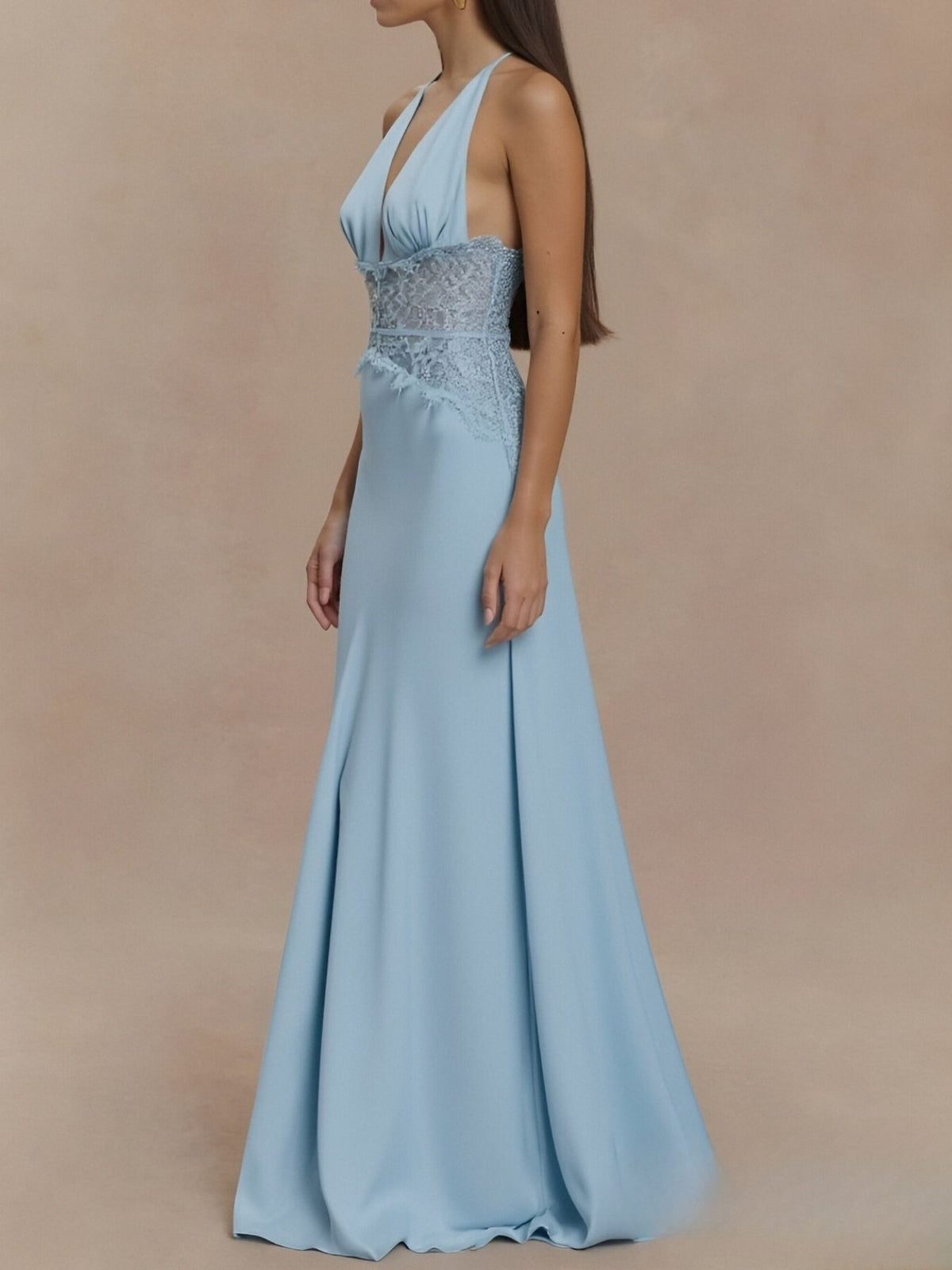Halter Neck Lace Trimmed Maxi Dress - alternate view 5