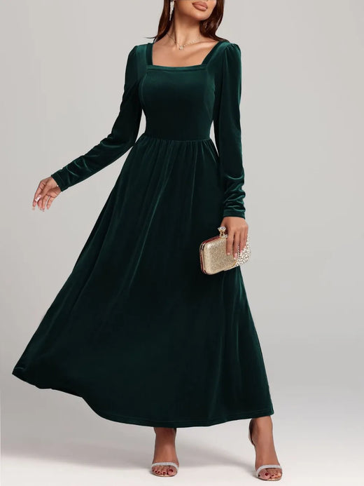 Velvet Square Neck Long Sleeve Dress - alternate view 6