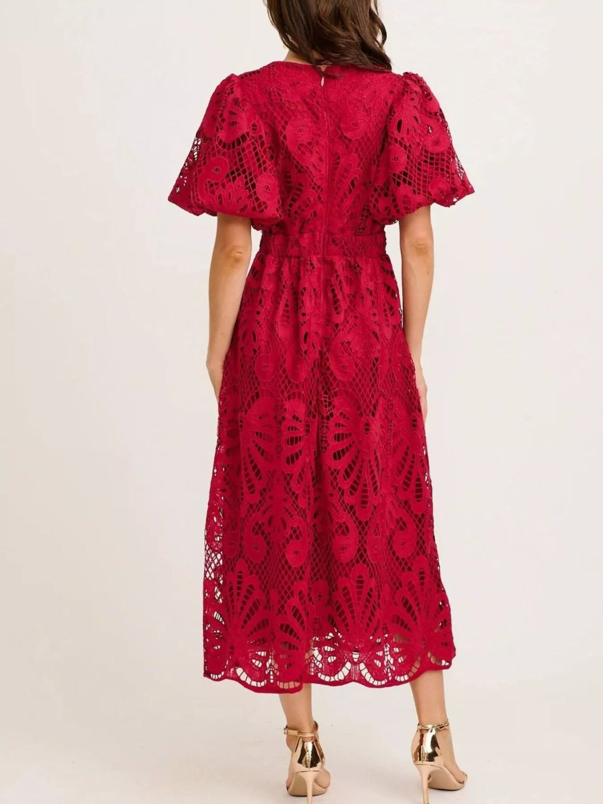 Lace Puff Sleeve Midi Dress - alternate view 11