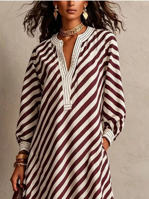 Striped Long Sleeves Maxi Dress - alternate view 5