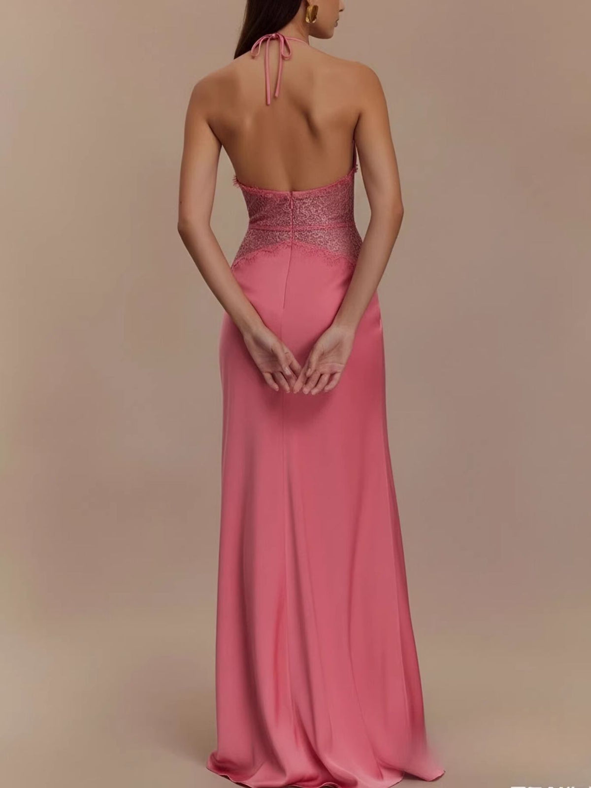 Halter Neck Lace Trimmed Maxi Dress - alternate view 3