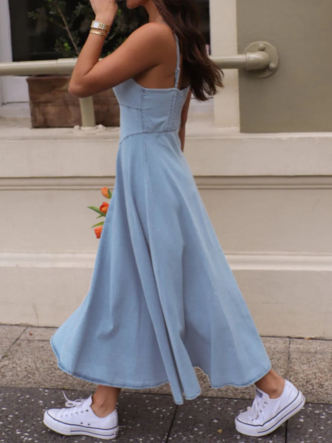 Smocked Sweetheart Neck Midi Cami Dress - alternate view 5