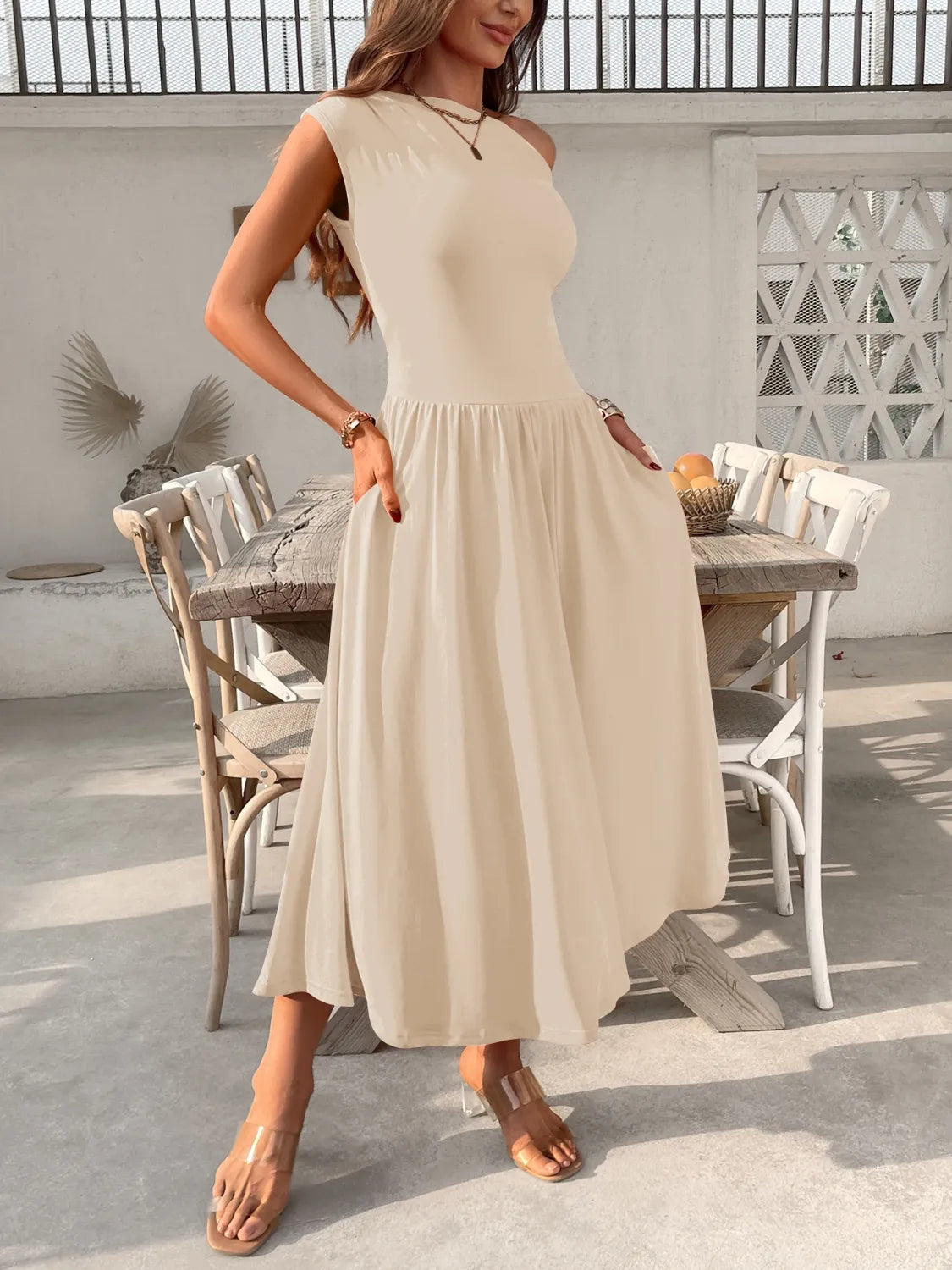 Single Shoulder Dress with Pockets - alternate view 12