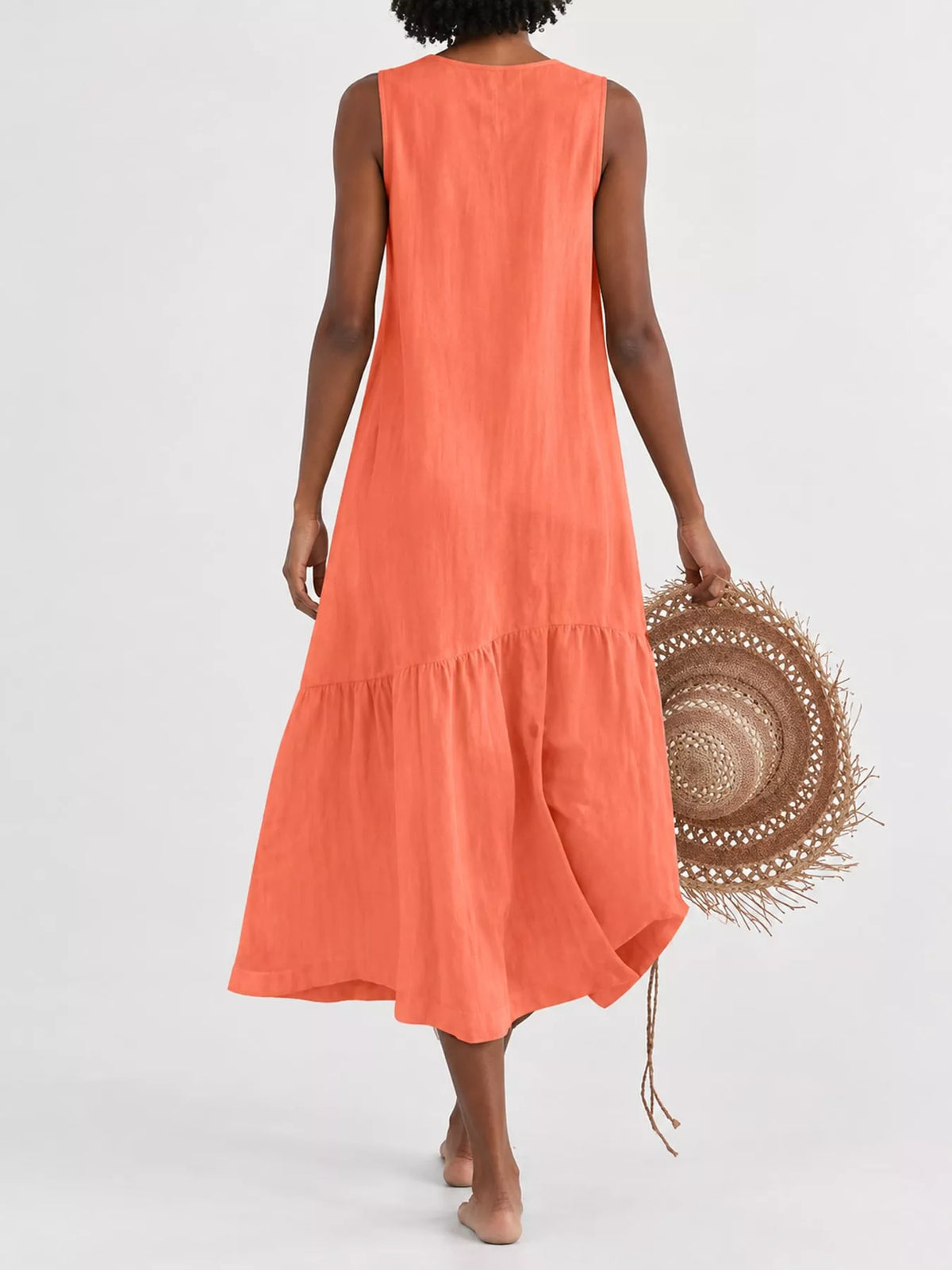 Full Size V-Neck Button Front Sleeveless Midi Dress Plus Size - alternate view 33