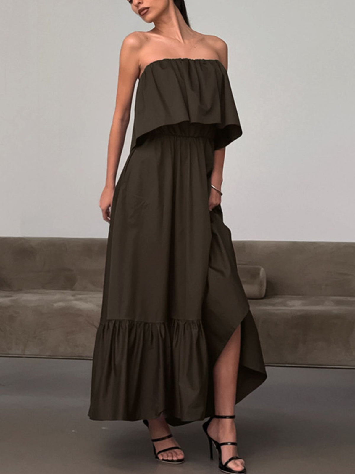 Off-Shoulder Ruffle Hem Maxi Dress - alternate view 2