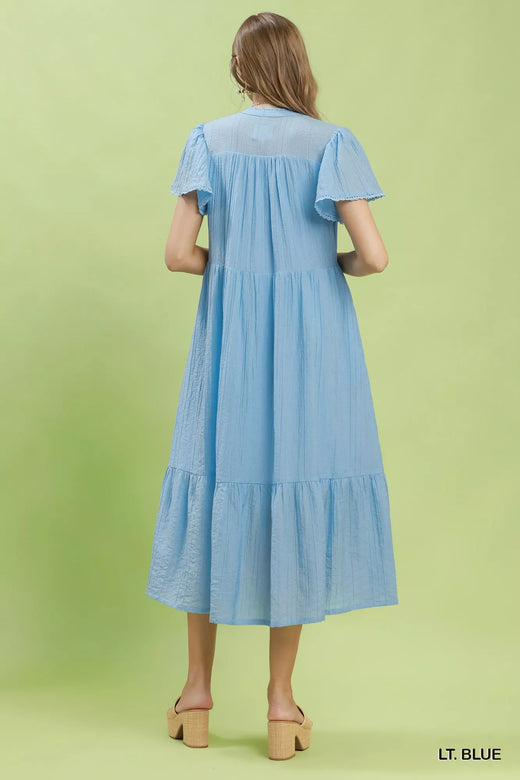 Textured Tiered Midi Dress with Side Pockets - alternate view 3