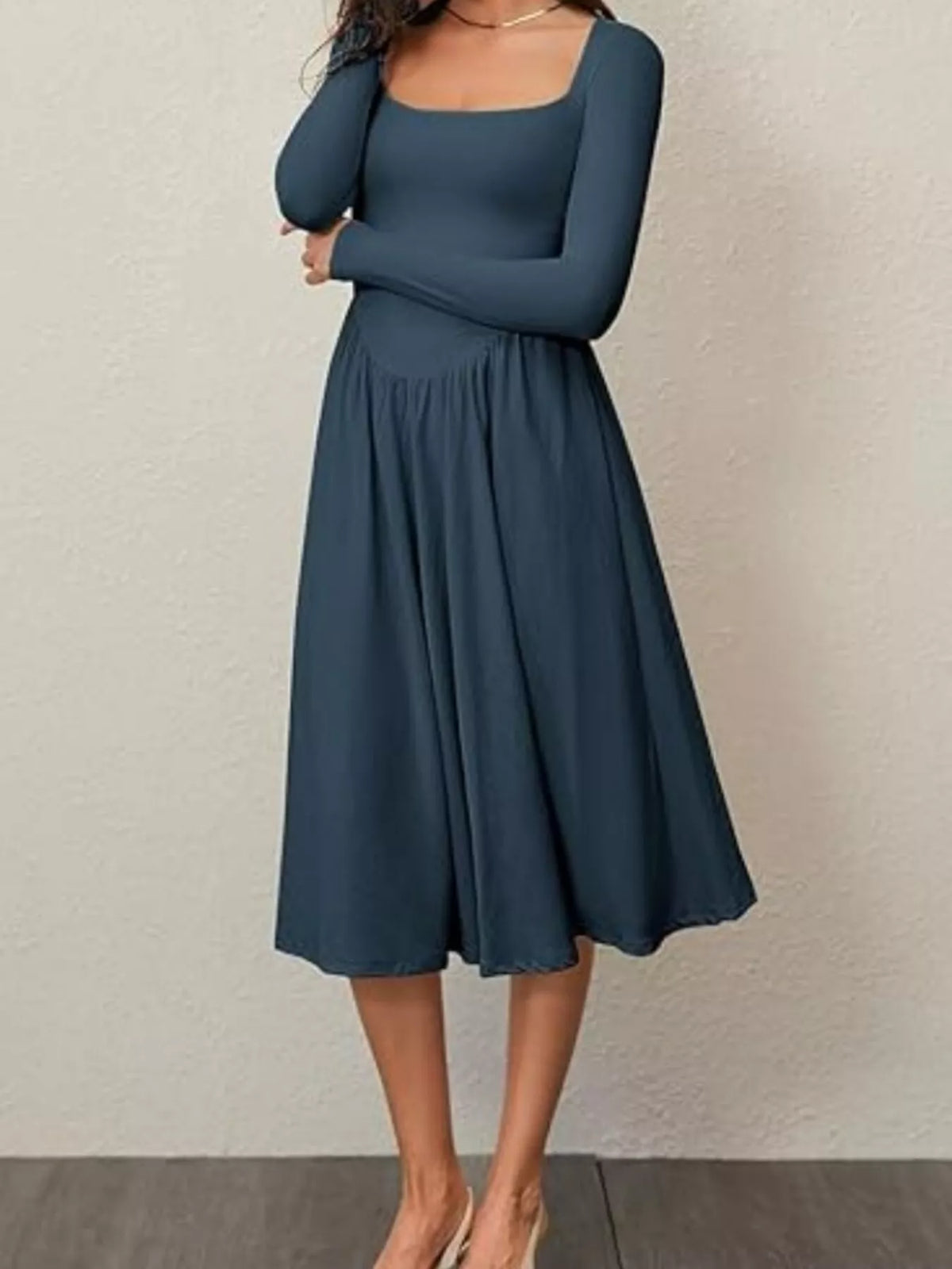 Square Neck Long Sleeve Midi Dress - alternate view 14