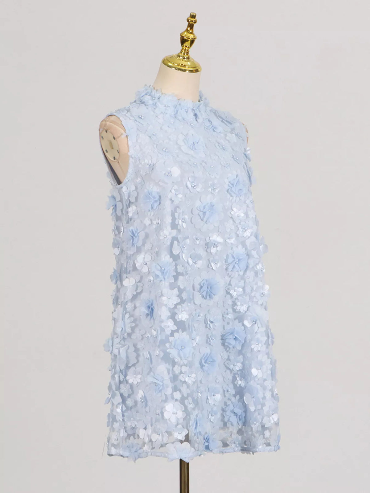 Floral Applique High Neck Sleeveless Mini Dress - alternate view 4
