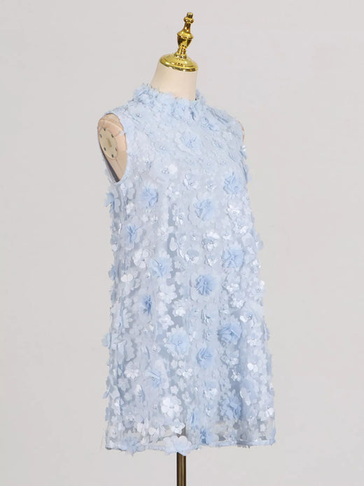 Floral Applique High Neck Sleeveless Mini Dress - alternate view 4