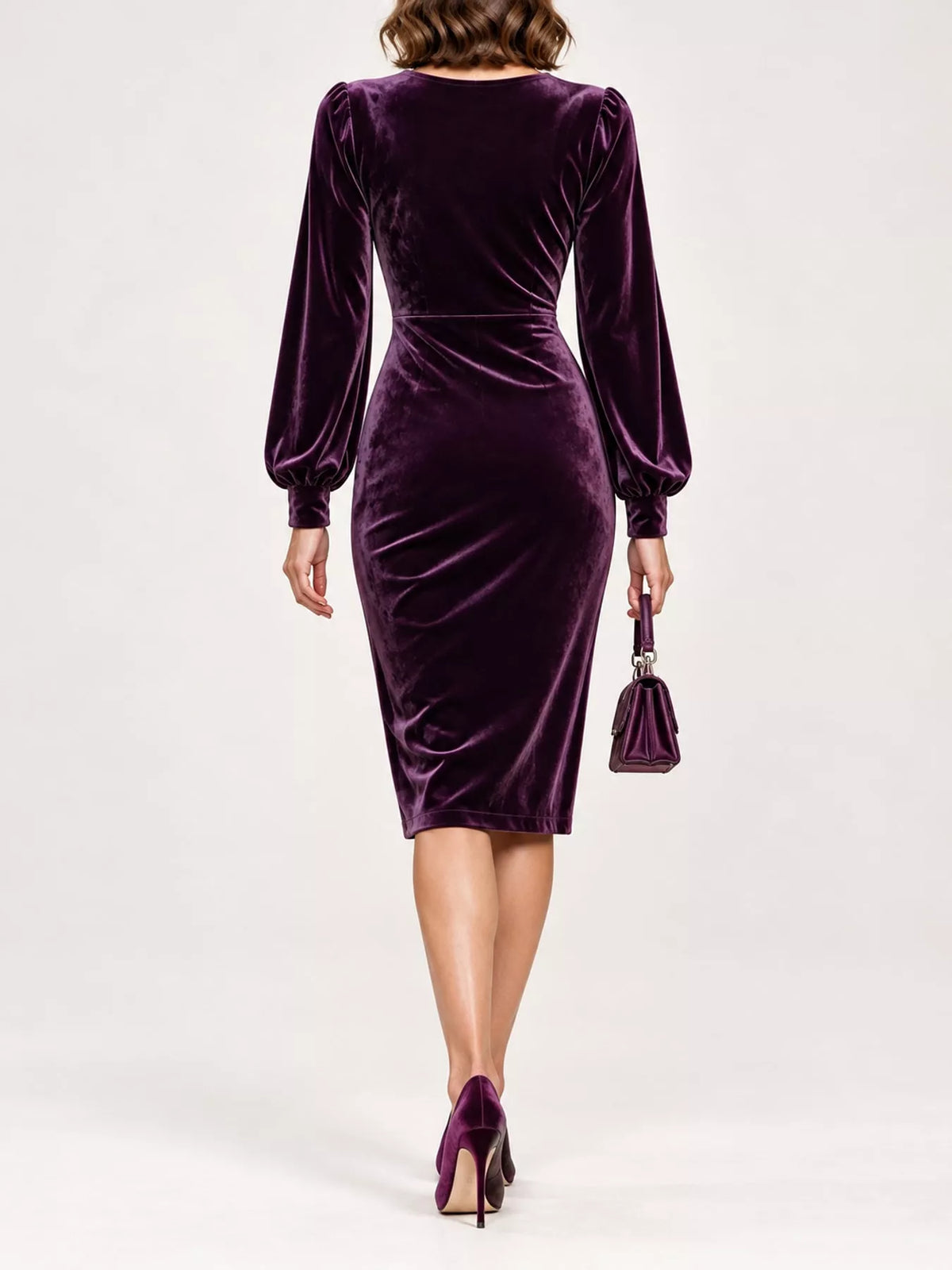 Full Size Velvet Long-Sleeve Wrap Dress Plus Size - alternate view 7