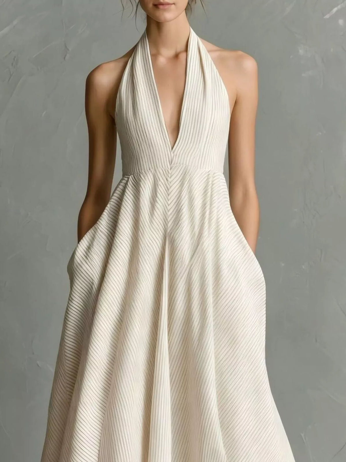Striped Halter Neck Maxi Dress with Pockets - alternate view 7