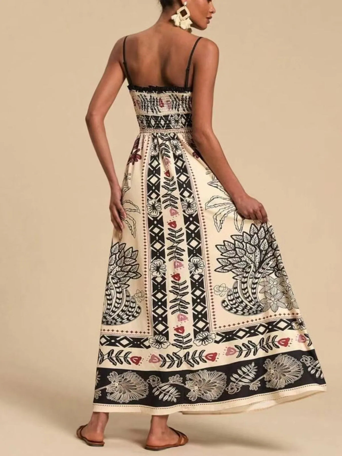Smocked Printed Spaghetti Strap Maxi Summer Dress - alternate view 6