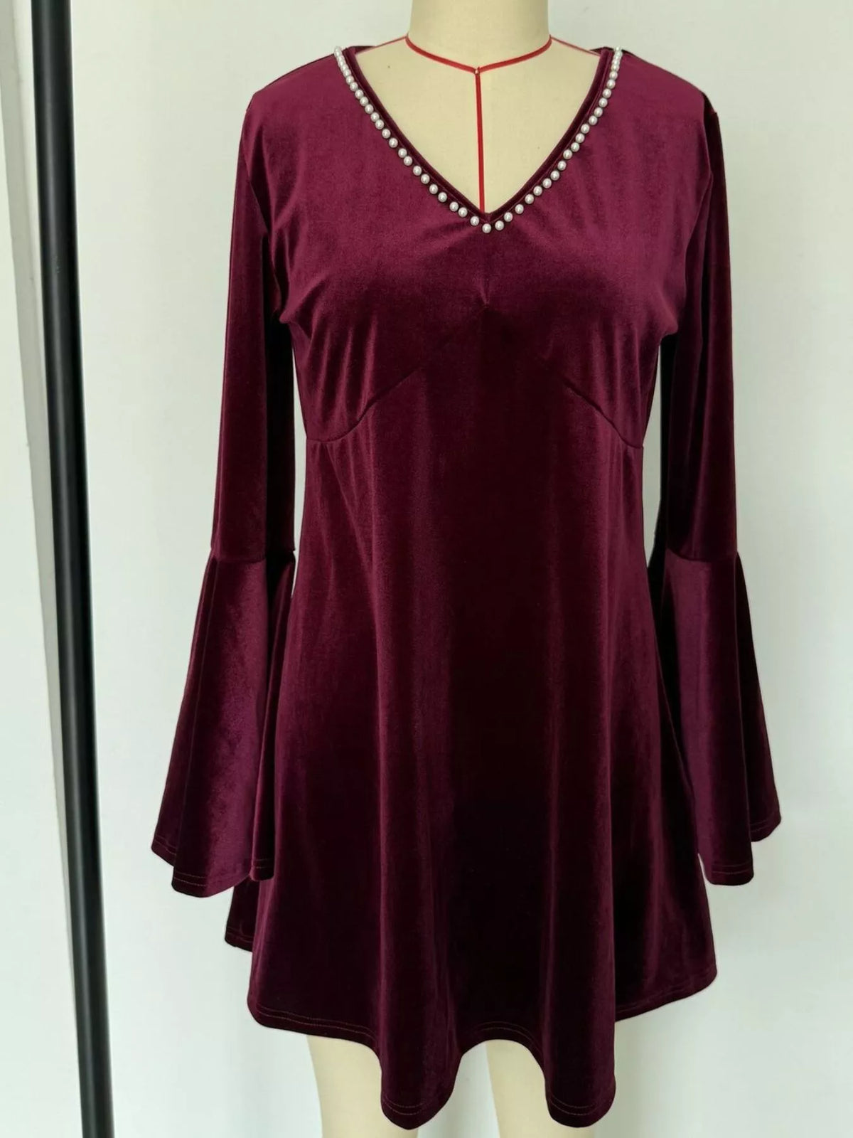 Velvet Flare Sleeve Mini Dress - alternate view 5
