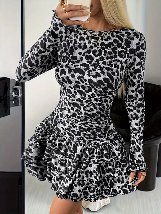 Long Sleeve Ruffled Hem Mini Dress - alternate view 5