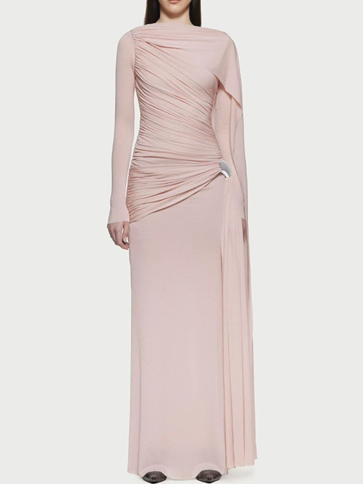 Ruched Draped Long Sleeve Maxi Dress - alternate view 4