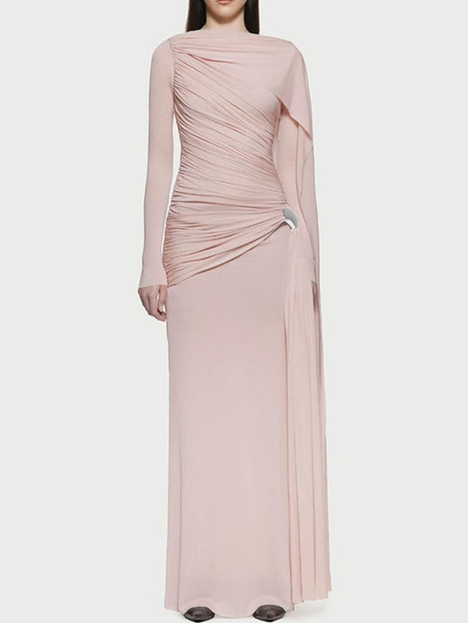 Ruched Draped Long Sleeve Maxi Dress - alternate view 4